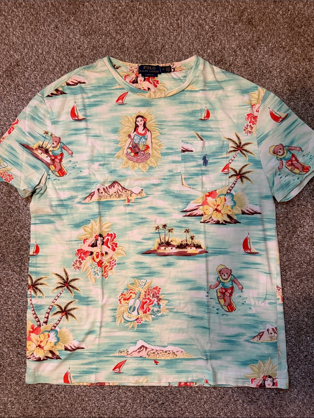 Ralph Lauren Aqua Tropical Print Tee